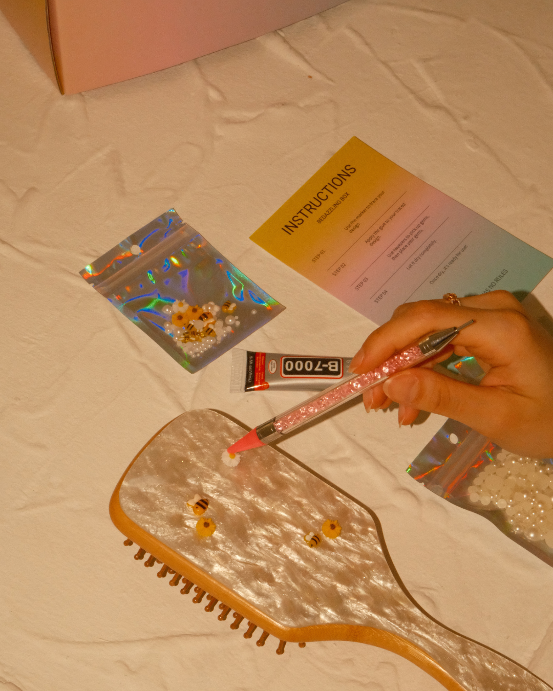 Marble Brush Bedazzling Box